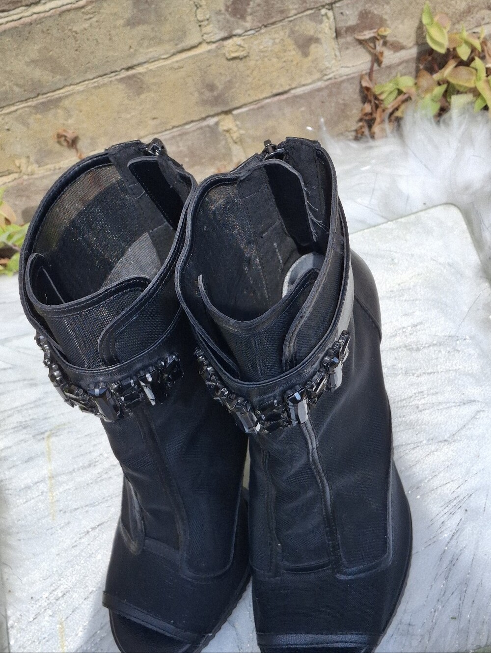 Karl Lagerfeld Black Sheer Mesh Jeweled Peep-Toe Stiletto Shoes Women Size 11 - Picture 11 of 16
